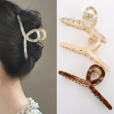 3Pack Large Metal Acetate Hair Claw Clips Ivory Green Amber Fashion Clamp