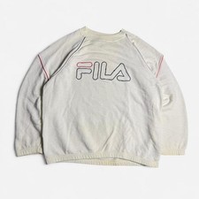 Vintage Fila White Crewneck 90s Size Large Sweater Embroidered Logo