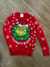 Kids Size M 7/8 The Grinch Dr. Seuss Winter Christmas Sweater Naughty Nice Red