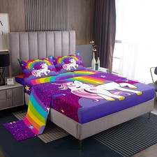 Erosebridal Kids Unicorn Bed Sheets Queen Girls Sheet Set Cute Unicorn Print ...