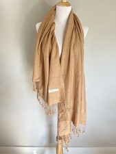 Tan Pashmina Shawl Scarf 70 Pashmina 30 Silk Fringe Wrap Lightweight Paisley