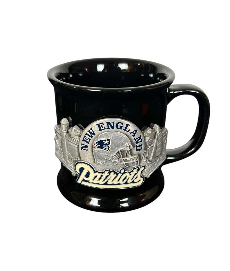 New England Patriots NFL Football Ceramic Black Coffee Mug Cup Embossed 3D Logo