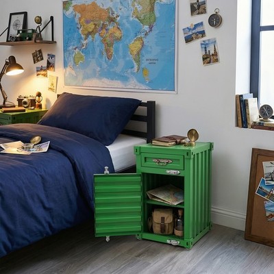 Industrial Green Metal Storage Cabinet with Drawer & Lock Side Table
