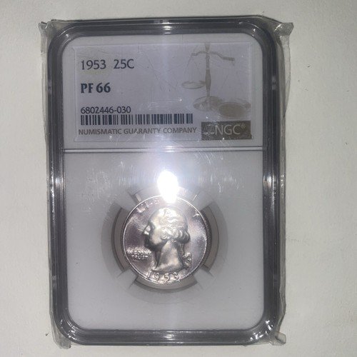 1953-25c Washington Quarter Coin, pf 66, 90% Silver, NGC