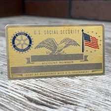 Vintage Metal Rotary International Social Security ID Card Stampable Name Plate