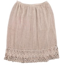 VTG 90s Cotton Crochet Midi Skirt Beige Boho Cottagecore Natural Fiber Lined L