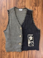Vintage 90s Patchwork Artisan Vest Folk Boho Cottagecore Button Front