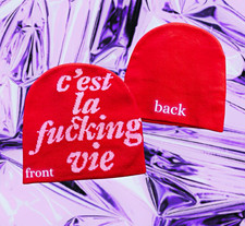 Red French Couture Beanie Hat  Text  c est la...