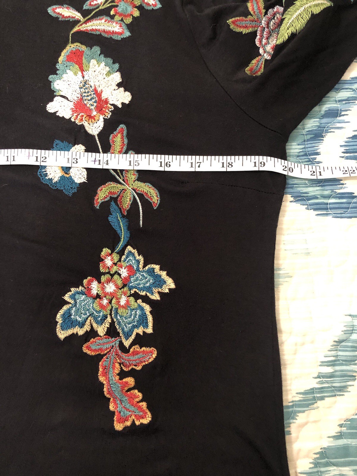 INC International Concepts Anna Sui Embroidered Ruffle Bell Sleeve Top PL Petite