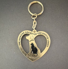 Engraved Heart Shaped Animal Theme Keychain 2006 Gold Tone Metal