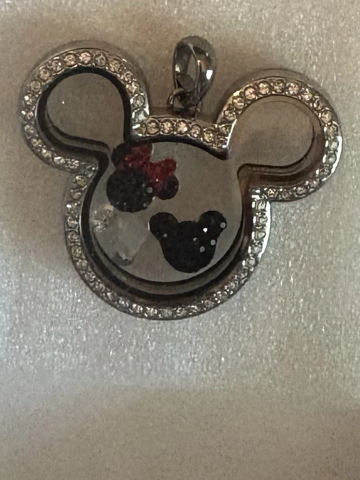 Medalhão de dobradiça Origami Coruja LK1087 Disney prata Mickey Mouse com cristais e 2 berloques - Imagem 2 de 3