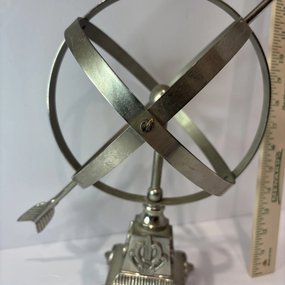 Globo esfero armilar de metal decorativo plateado Foto 4 de 4