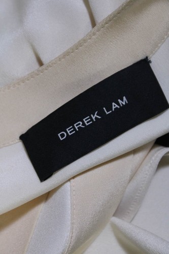 Derek Lam Womens Silk Long Sleeve V Neck Contrast Trim Blouse Beige Size 8 - Picture 4 of 5