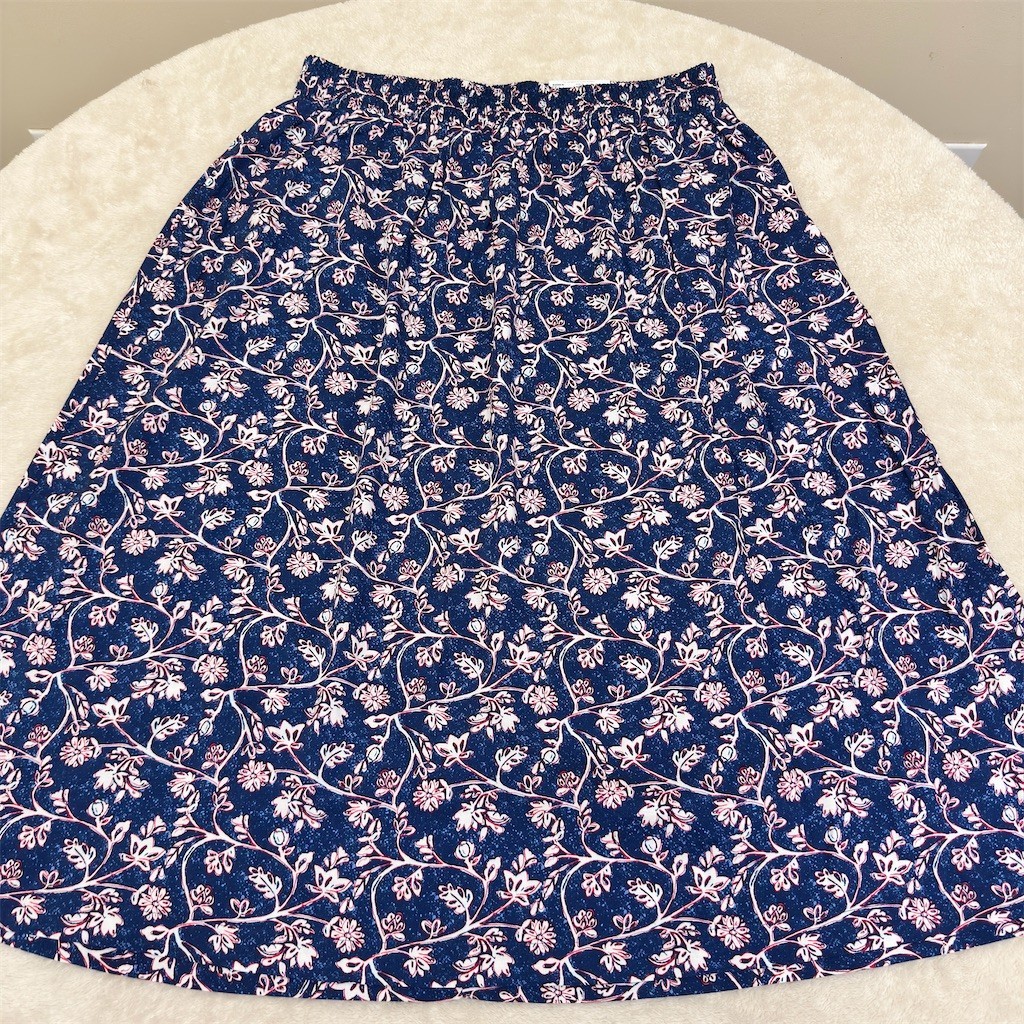 NWT Croft & Barrow Skirt Womens Size M Navy Pink Floral A-Line Midi Pull-On NEW!
