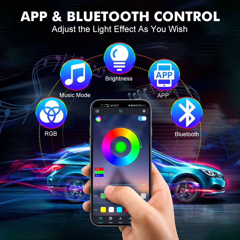 LED Illuminazione Vano Piedi Auto Rgb Illuminazione Abitacolo 5V App Control USB Kit - Miniatura 3