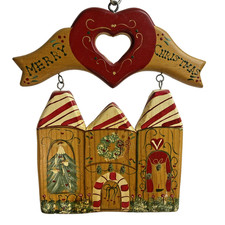 Merry Christmas Sign 1995 Vtg Wooden Heart Wall Hanging Folk Art Farmhouse 13x11