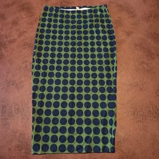 Bailey 44 Polka Dot Pencil Skirt Green Navy Blue Midi XS 408-3809 Made in USA