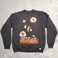 Vintage Halloween Sweatshirt Mens Medium Black Jack O Lantern Made in USA Retro