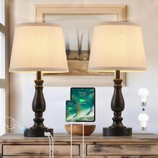 Table Lamp Set of 2 with USB-C & USB-A Ports Touch Dimmable Bedside Lights
