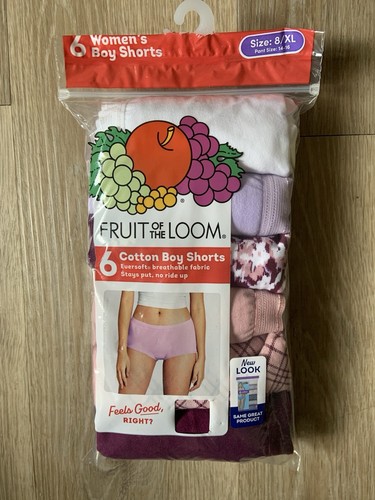 New Fruit Of The Loom Women’s Size 8/ XL Package Of 6 Cotton Boy Shorts