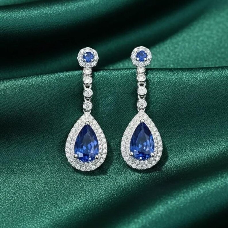 8.00Ct Pear Cut Natural Tanzanite & Diamond 14K White Gold Luxury Earring Stud