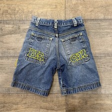 Y2K Urban Extreme Jeans Boys Cargo Shorts Embroidery Blue Denim Size 6