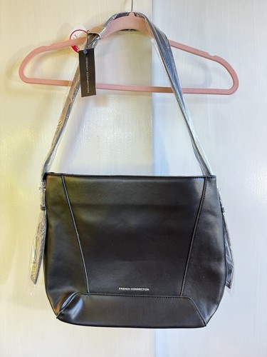French Connection Schwarz Kunstleder Schultertasche Handtasche Neu mit Etikett - Bild 1 von 4