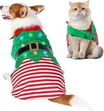 Elf Christmas Dog Clothes Costume Colorful Light Up Dogs Cosplay Funny SMALL