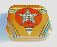 Star Brand “THE WEBSTER”  Typewriter Ribbon Tin ART DECO GRAPHICS Excellent Cond thumbnail