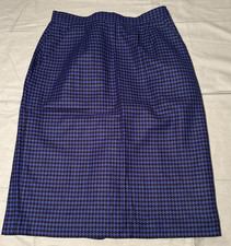 Vintage Blue Black Houndstooth Pencil Skirt Lined Back Vent Midi Length 31 Waist