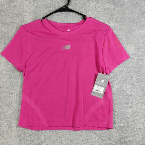 New Balance Größe S sportliches kurzärmliges Logo bauchfreies Fitnessstudio T-Shirt Oberteil pink neu mit Etikett - Bild 1 von 4