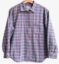 Vintage Talbots Zip Front Plaid Cotton Flannel Shirt Jacket Blue Red M 90s Layer