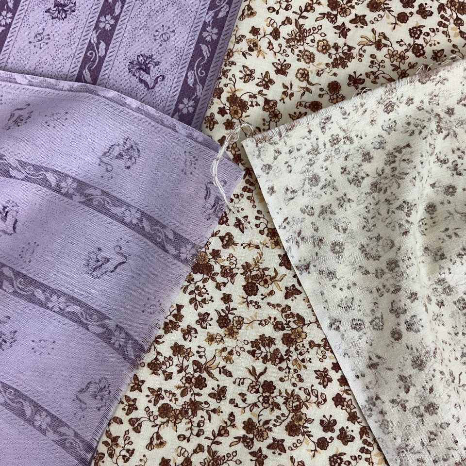 Lote tela algodón acolchado floral vintage morado y marrón delicadas flores Foto 4 de 4