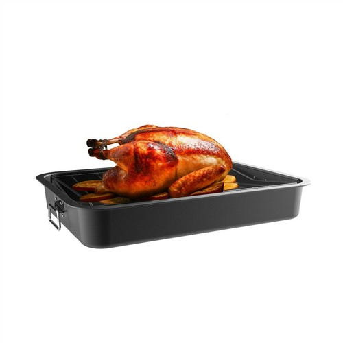 Roasting Pan Large Wire Rack Insert Drip Drain Fat Turkeys Hams 16.5 x 12 Inch