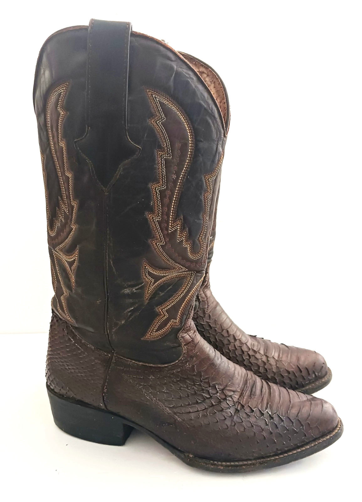 VTG Cold River Exotic Python Brown Leather Embroi… - image 1