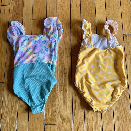 Wonder Nation Girls One Piece Yellow Dot Teal Flower Swimsuit Lot Of 2 Size 6/6x - Picture 2 of 3