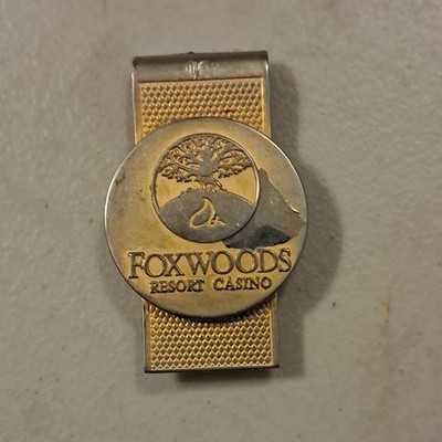 Foxwoods Resort Casino Gold Tone Money Clip Casino Theme Collectible