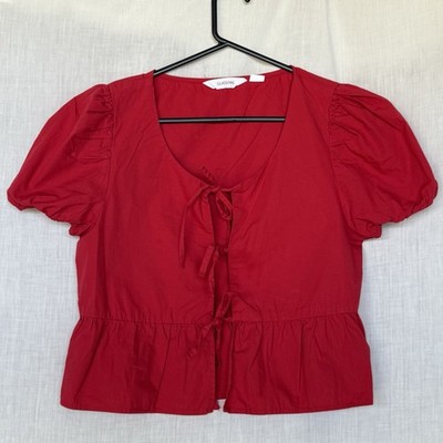 Red Glassons Tie-Front Peplum Top   Size 8 (Best fits 10 12 for a firmer fit)