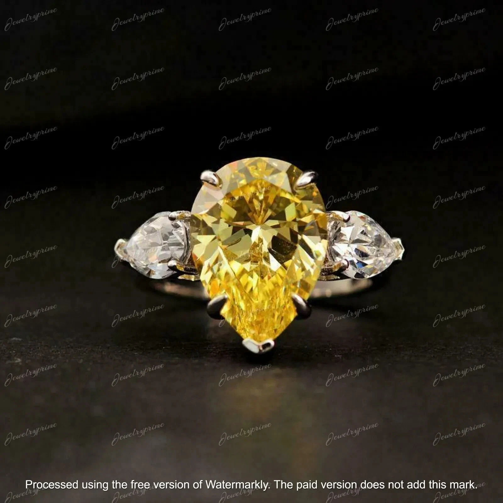 3Ct Pear Lab Created Citrine Diamond Women Engagement Ring 14K White Gold Finish