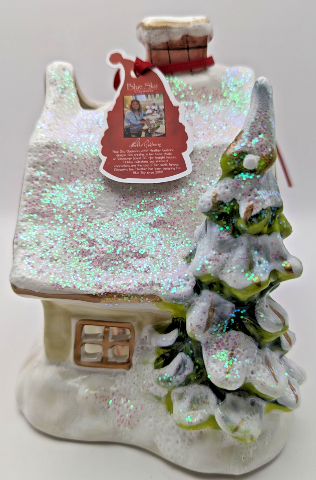 NEW Blue Sky Clayworks Christmas SNOWY COTTAGE Tea Light Candle House NWT