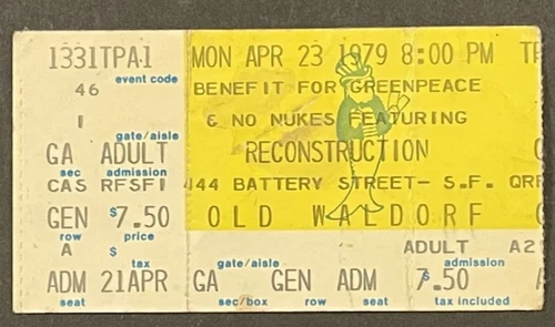 Reconstruction w/ Jerry Garcia 4-23-1979 Concert Ticket Stub Grateful Dead SF CA