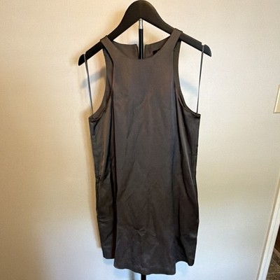 Massimo Dutti Women's Gray Satin Shift Knee Dress Round Neck Sleeveless S Zip