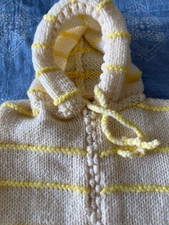 Vintage hand knitted baby bunting sleep bag with hood, one of a kind