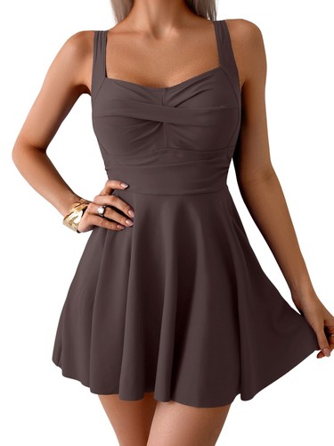Einteiler Badekleid Badeanzug für Damen Bauchkontrolle Wickel Schwimmkleid bescheiden R...