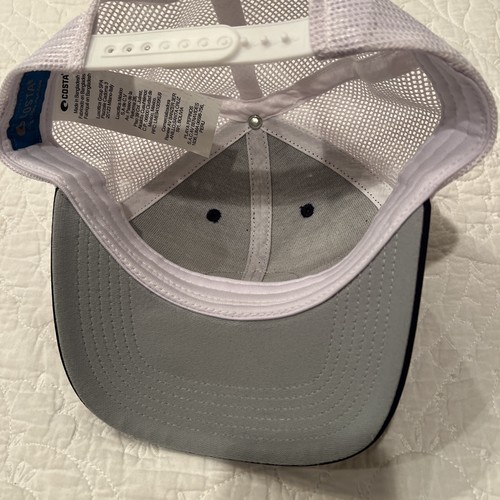 NEW COSTA DEL MAR MESH ADJUSTABLE NAVY CAP HAT White And Gray LOGO - Picture 5 of 6