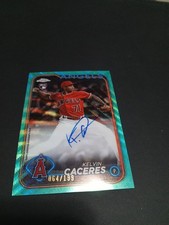 Topps 2024 Chrome Kelvin Caceres Angels Rookie Auto Aqua Wave RA-KC /199