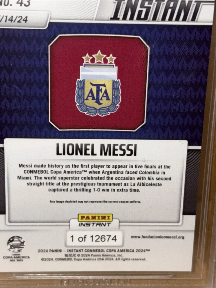 2024 PANINI MOMENT COPA AMERICA NO43 LIONEL MESSI BECKETT УСЛУГИ ПО КЛАССИФИКАЦИИ 9,5 - Изображение 4 из 4