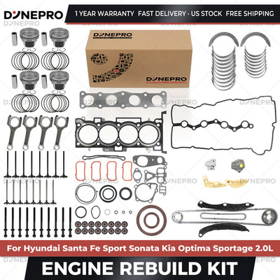 G4KH Engine Rebuild Kit w/ Gasket Set Rods Timing Kit For Hyundai KIA 2.0L Turbo