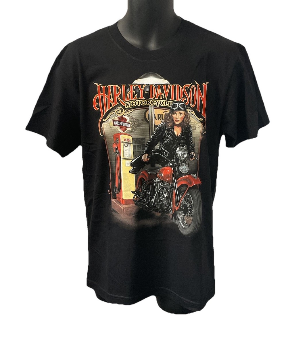 【oan】Dakar Motor Harley Short Sleeve T-Shirt Harley Davidson Men's Pinup Ride Short Sleeve T-Shirt Black