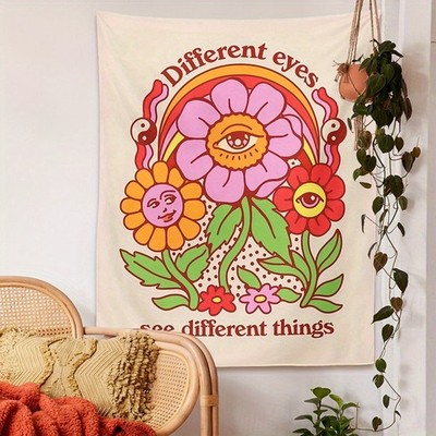 1pc Boho Flowers Eyes Tapestry Wall Hanging Rainbow Flowers Wall Decor College
